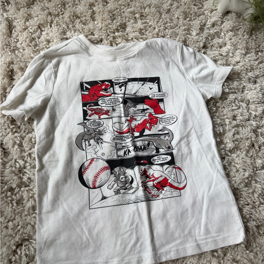 Cat & Jack graphic dinosaur baseball comic, funny, unique White T-Shirt